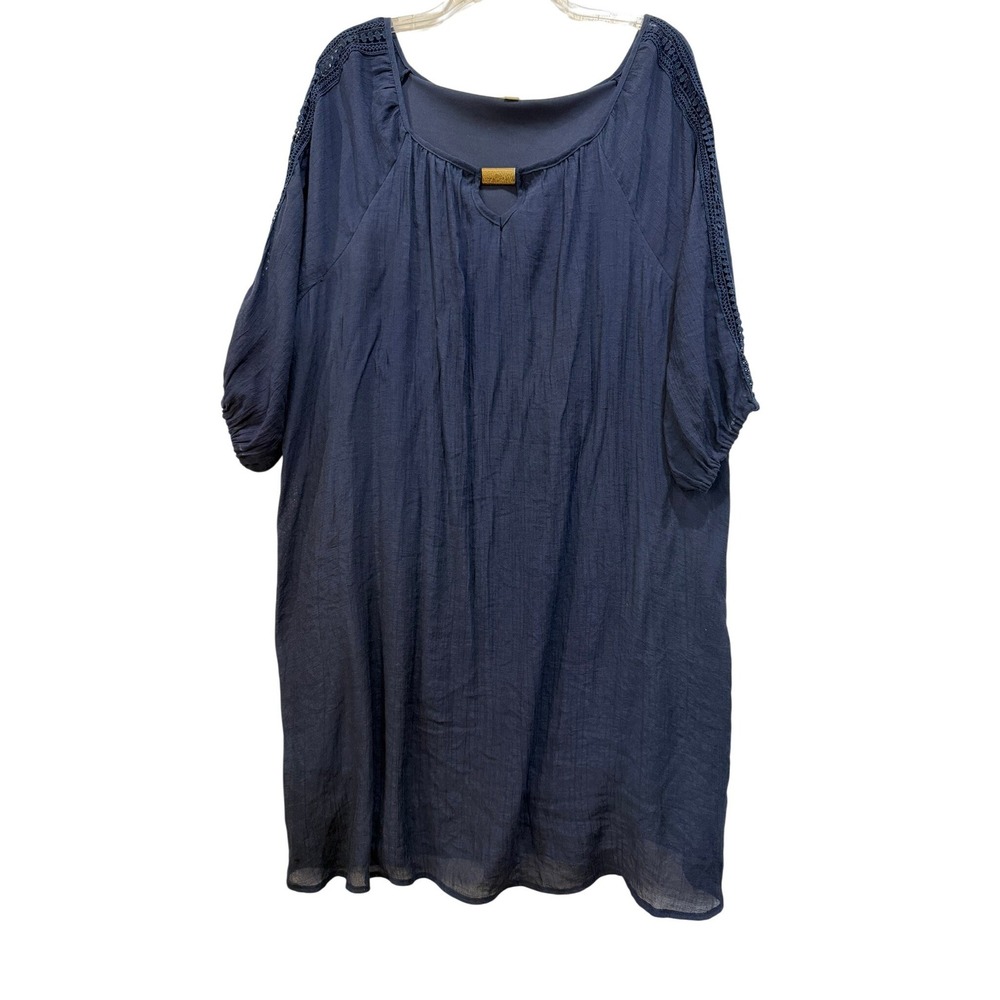 Indigo Rose Navy Blue‎ Crinkle Tunic Dress Gold Hardware Crochet Lace 3X